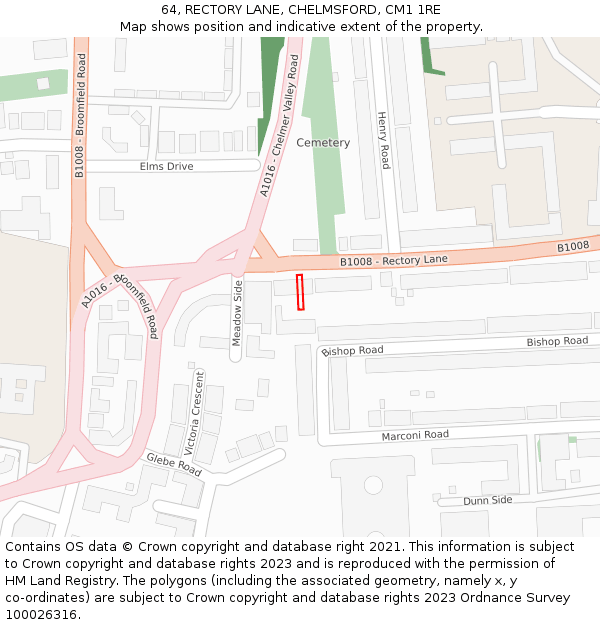 64, RECTORY LANE, CHELMSFORD, CM1 1RE: Location map and indicative extent of plot
