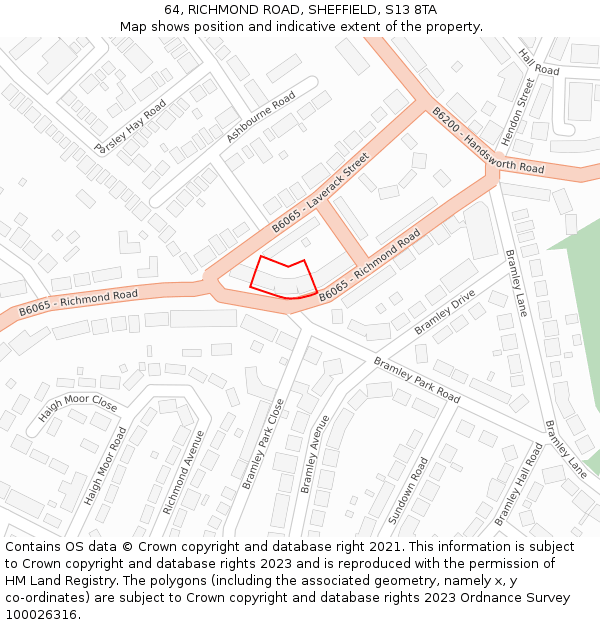 64, RICHMOND ROAD, SHEFFIELD, S13 8TA: Location map and indicative extent of plot