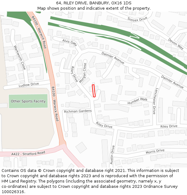 64, RILEY DRIVE, BANBURY, OX16 1DS: Location map and indicative extent of plot