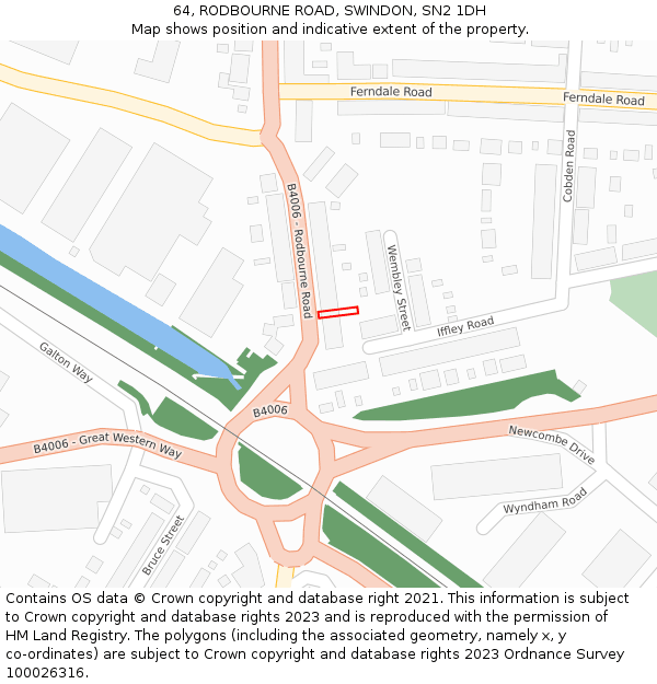 64, RODBOURNE ROAD, SWINDON, SN2 1DH: Location map and indicative extent of plot