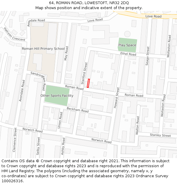 64, ROMAN ROAD, LOWESTOFT, NR32 2DQ: Location map and indicative extent of plot