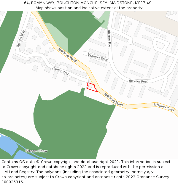 64, ROMAN WAY, BOUGHTON MONCHELSEA, MAIDSTONE, ME17 4SH: Location map and indicative extent of plot