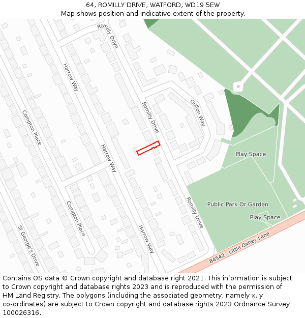 64, ROMILLY DRIVE, WATFORD, WD19 5EW: Location map and indicative extent of plot