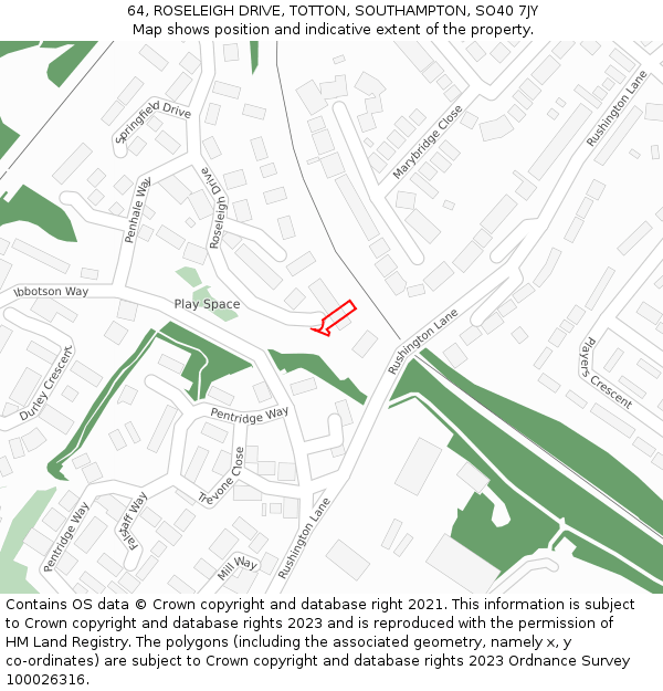 64, ROSELEIGH DRIVE, TOTTON, SOUTHAMPTON, SO40 7JY: Location map and indicative extent of plot