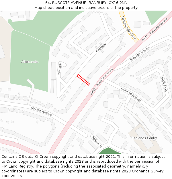 64, RUSCOTE AVENUE, BANBURY, OX16 2NN: Location map and indicative extent of plot
