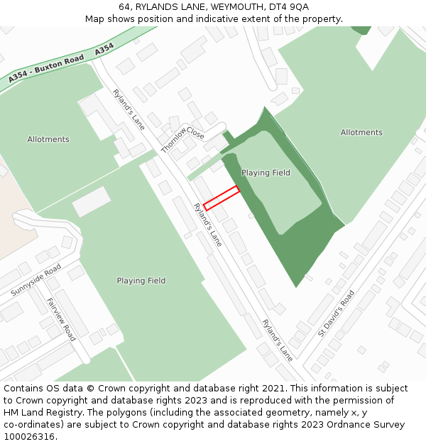 64, RYLANDS LANE, WEYMOUTH, DT4 9QA: Location map and indicative extent of plot