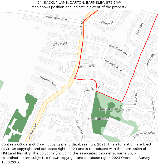 64, SACKUP LANE, DARTON, BARNSLEY, S75 5AW: Location map and indicative extent of plot