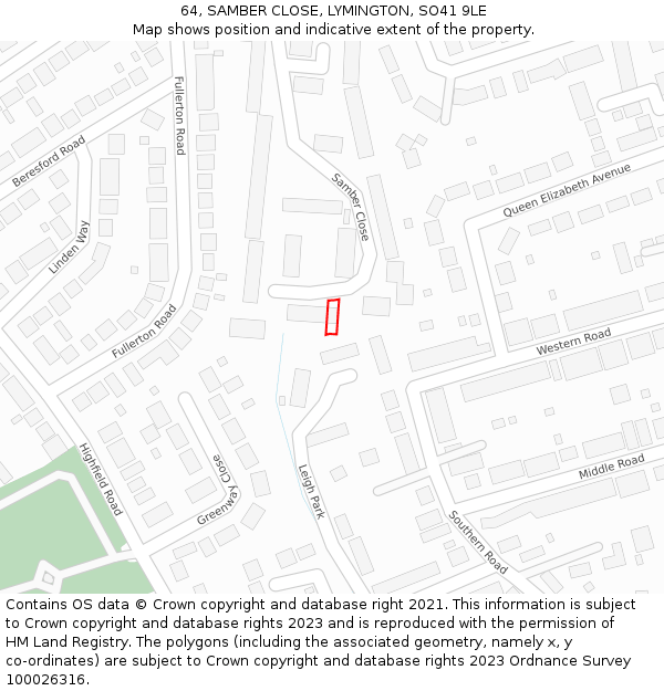 64, SAMBER CLOSE, LYMINGTON, SO41 9LE: Location map and indicative extent of plot