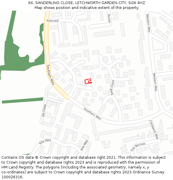 64, SANDERLING CLOSE, LETCHWORTH GARDEN CITY, SG6 4HZ: Location map and indicative extent of plot