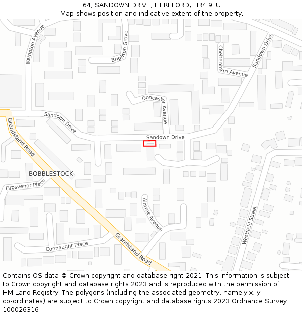 64, SANDOWN DRIVE, HEREFORD, HR4 9LU: Location map and indicative extent of plot