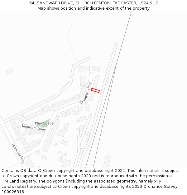 64, SANDWATH DRIVE, CHURCH FENTON, TADCASTER, LS24 9US: Location map and indicative extent of plot