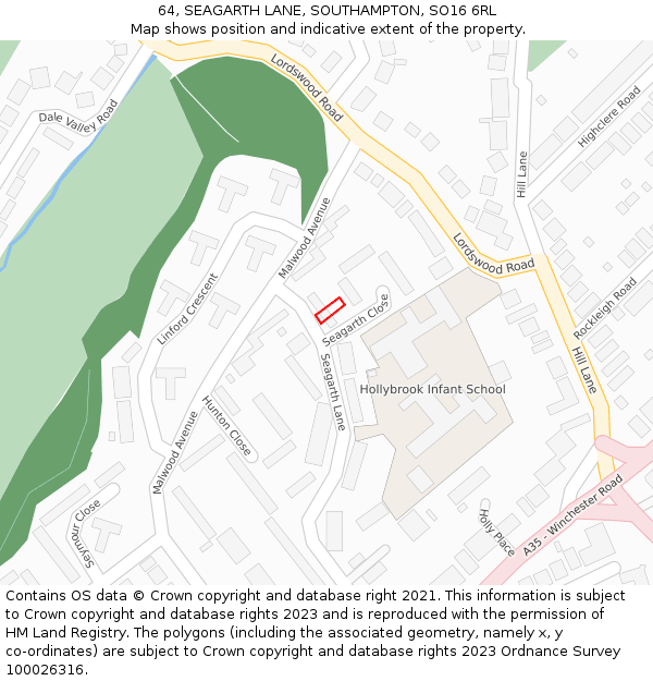 64, SEAGARTH LANE, SOUTHAMPTON, SO16 6RL: Location map and indicative extent of plot