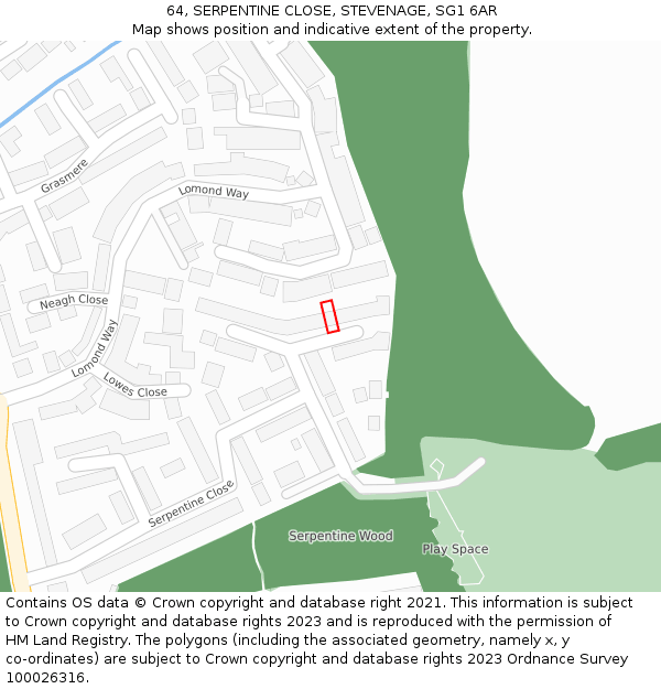 64, SERPENTINE CLOSE, STEVENAGE, SG1 6AR: Location map and indicative extent of plot