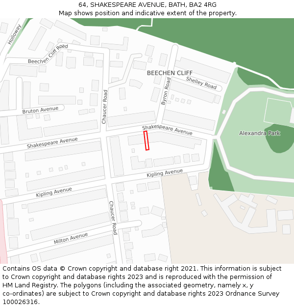 64, SHAKESPEARE AVENUE, BATH, BA2 4RG: Location map and indicative extent of plot