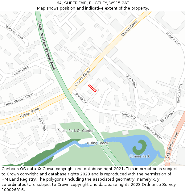 64, SHEEP FAIR, RUGELEY, WS15 2AT: Location map and indicative extent of plot