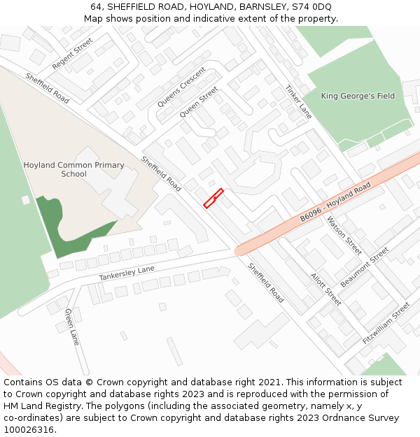 64, SHEFFIELD ROAD, HOYLAND, BARNSLEY, S74 0DQ: Location map and indicative extent of plot