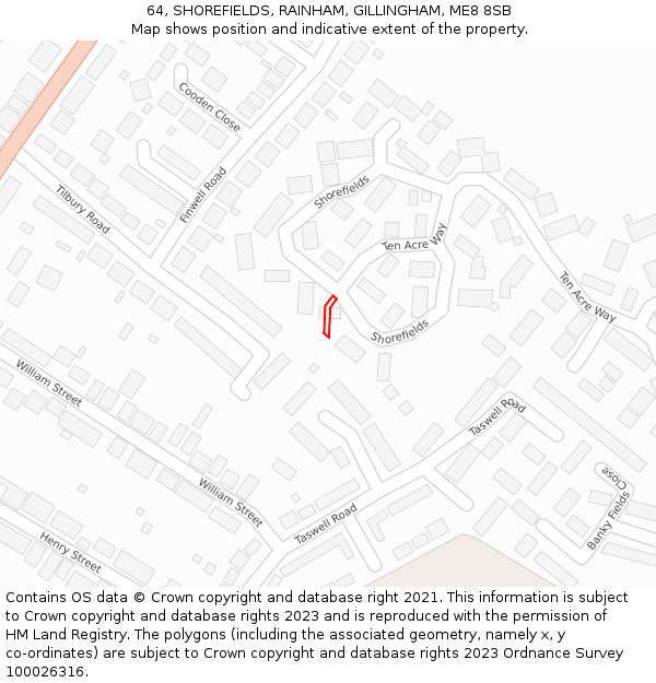 64, SHOREFIELDS, RAINHAM, GILLINGHAM, ME8 8SB: Location map and indicative extent of plot