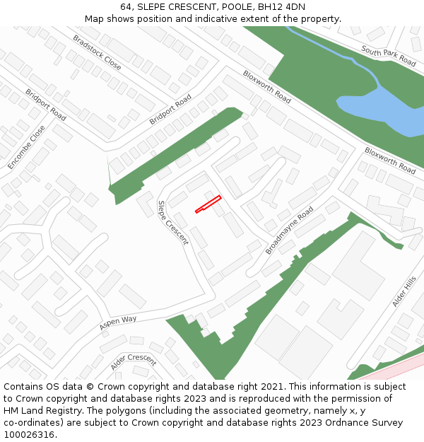 64, SLEPE CRESCENT, POOLE, BH12 4DN: Location map and indicative extent of plot