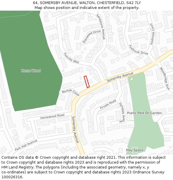 64, SOMERSBY AVENUE, WALTON, CHESTERFIELD, S42 7LY: Location map and indicative extent of plot