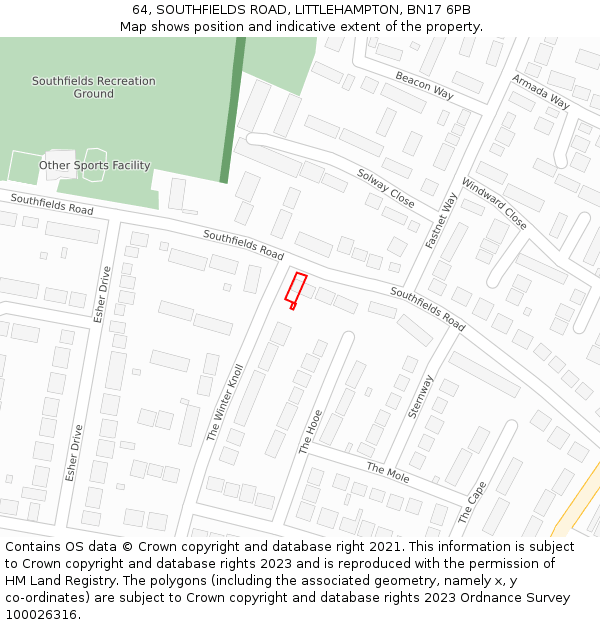 64, SOUTHFIELDS ROAD, LITTLEHAMPTON, BN17 6PB: Location map and indicative extent of plot