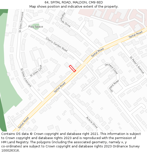 64, SPITAL ROAD, MALDON, CM9 6ED: Location map and indicative extent of plot