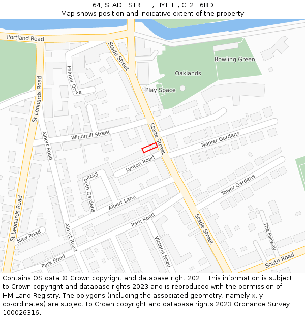64, STADE STREET, HYTHE, CT21 6BD: Location map and indicative extent of plot