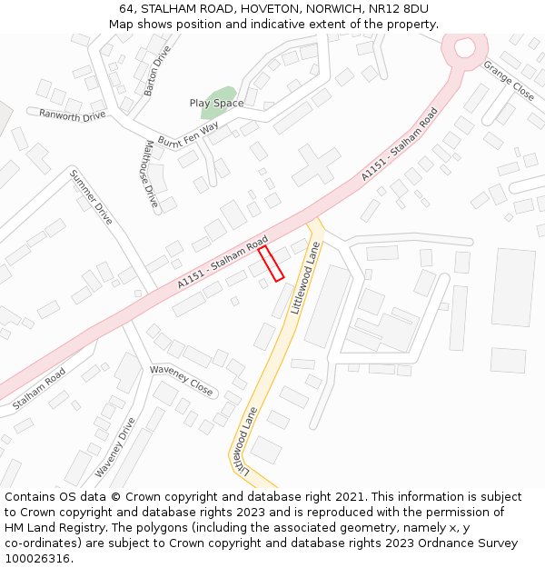 64, STALHAM ROAD, HOVETON, NORWICH, NR12 8DU: Location map and indicative extent of plot