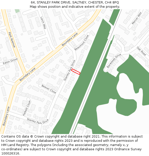 64, STANLEY PARK DRIVE, SALTNEY, CHESTER, CH4 8PQ: Location map and indicative extent of plot