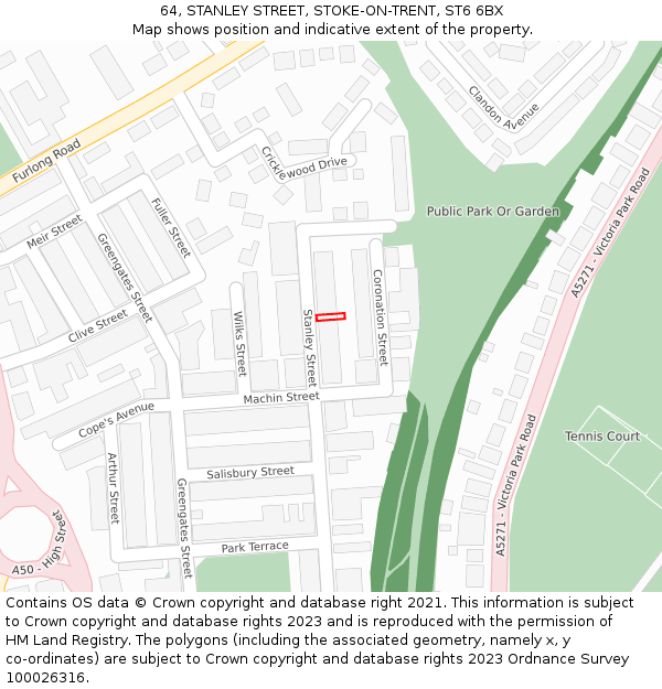 64, STANLEY STREET, STOKE-ON-TRENT, ST6 6BX: Location map and indicative extent of plot