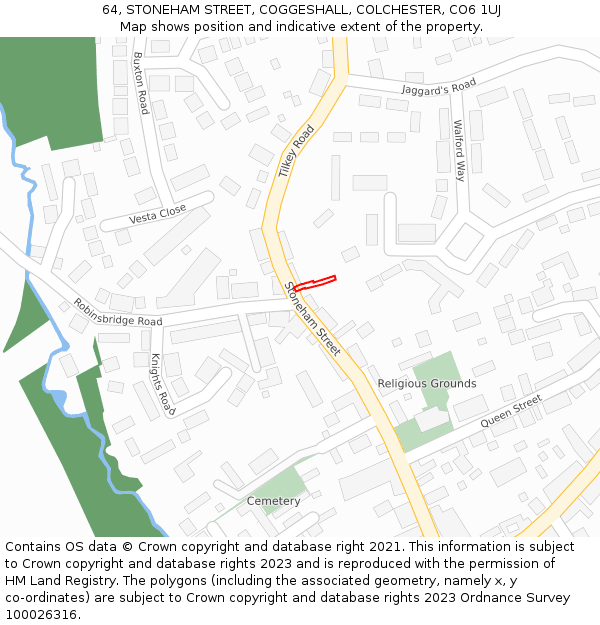 64, STONEHAM STREET, COGGESHALL, COLCHESTER, CO6 1UJ: Location map and indicative extent of plot