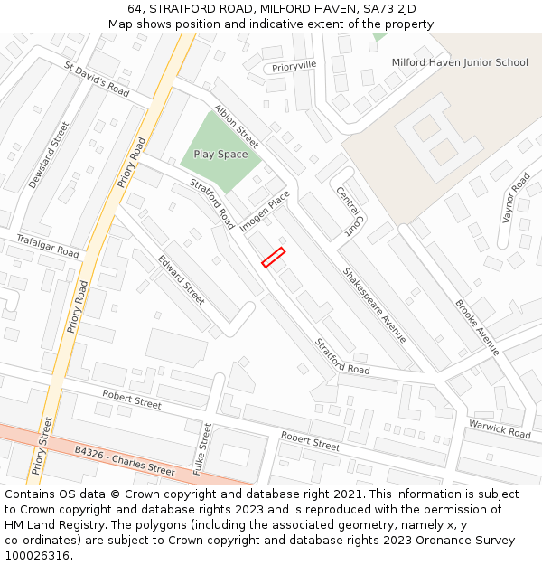 64, STRATFORD ROAD, MILFORD HAVEN, SA73 2JD: Location map and indicative extent of plot