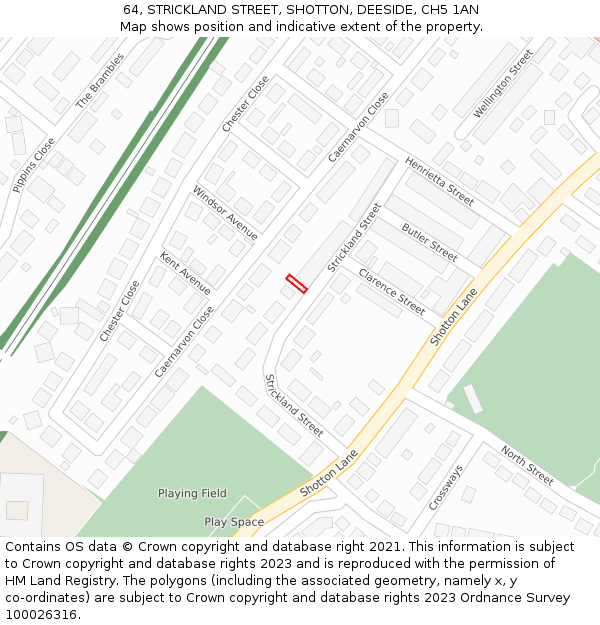 64, STRICKLAND STREET, SHOTTON, DEESIDE, CH5 1AN: Location map and indicative extent of plot