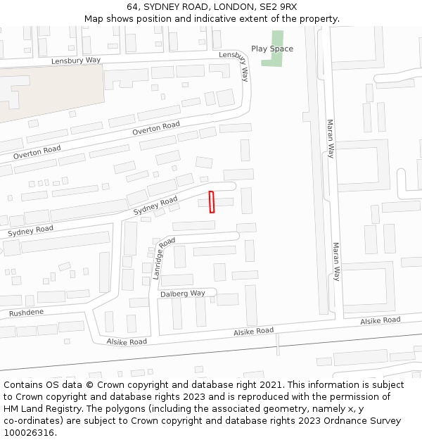 64, SYDNEY ROAD, LONDON, SE2 9RX: Location map and indicative extent of plot