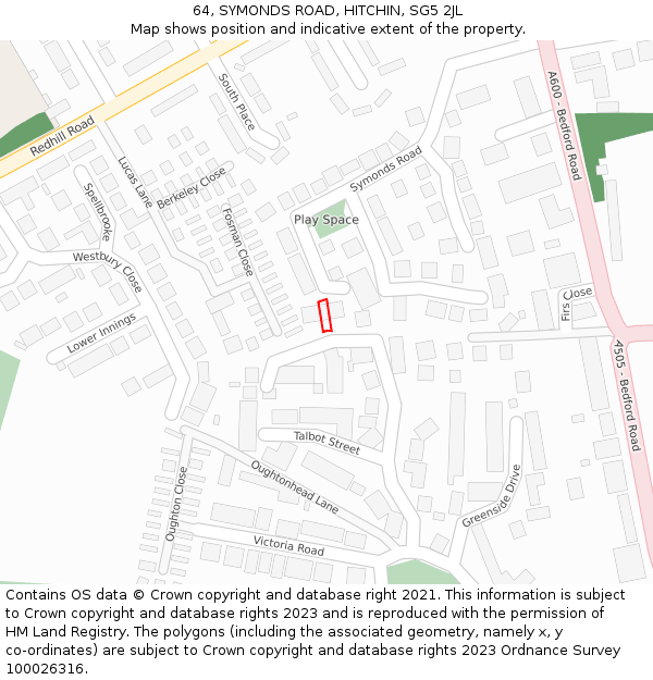 64, SYMONDS ROAD, HITCHIN, SG5 2JL: Location map and indicative extent of plot