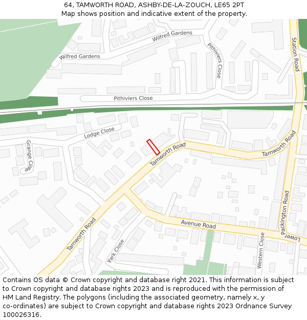 64, TAMWORTH ROAD, ASHBY-DE-LA-ZOUCH, LE65 2PT: Location map and indicative extent of plot