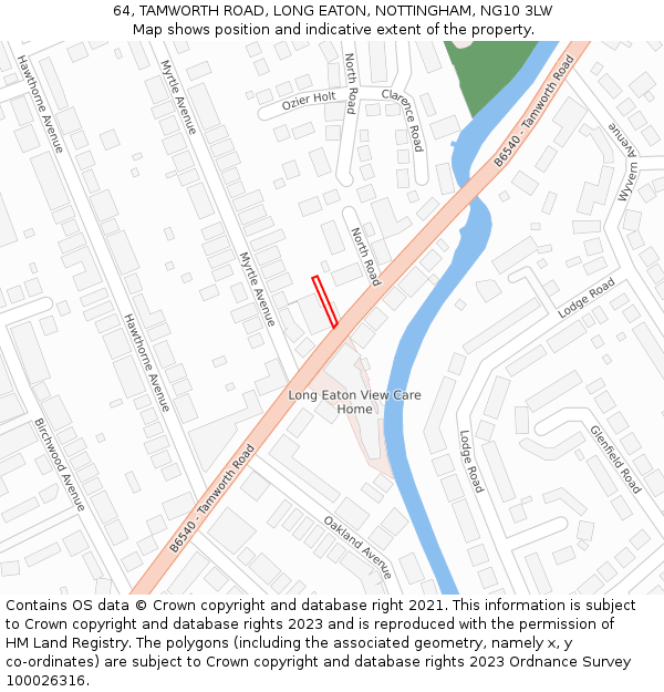 64, TAMWORTH ROAD, LONG EATON, NOTTINGHAM, NG10 3LW: Location map and indicative extent of plot