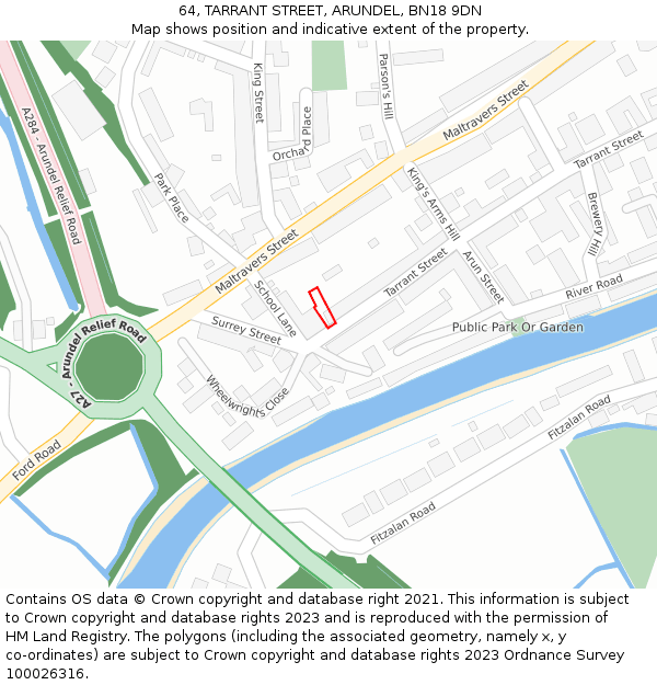 64, TARRANT STREET, ARUNDEL, BN18 9DN: Location map and indicative extent of plot