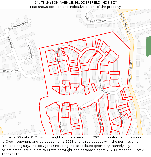 64, TENNYSON AVENUE, HUDDERSFIELD, HD3 3ZY: Location map and indicative extent of plot