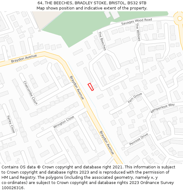 64, THE BEECHES, BRADLEY STOKE, BRISTOL, BS32 9TB: Location map and indicative extent of plot