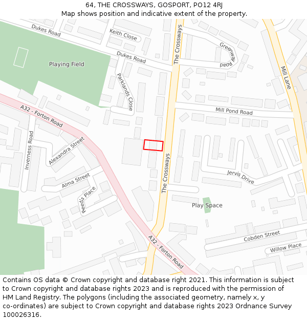 64, THE CROSSWAYS, GOSPORT, PO12 4RJ: Location map and indicative extent of plot