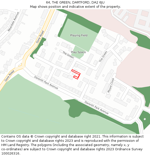 64, THE GREEN, DARTFORD, DA2 6JU: Location map and indicative extent of plot