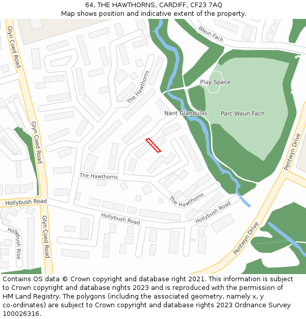 64, THE HAWTHORNS, CARDIFF, CF23 7AQ: Location map and indicative extent of plot