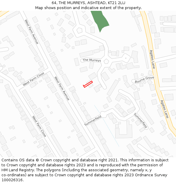 64, THE MURREYS, ASHTEAD, KT21 2LU: Location map and indicative extent of plot