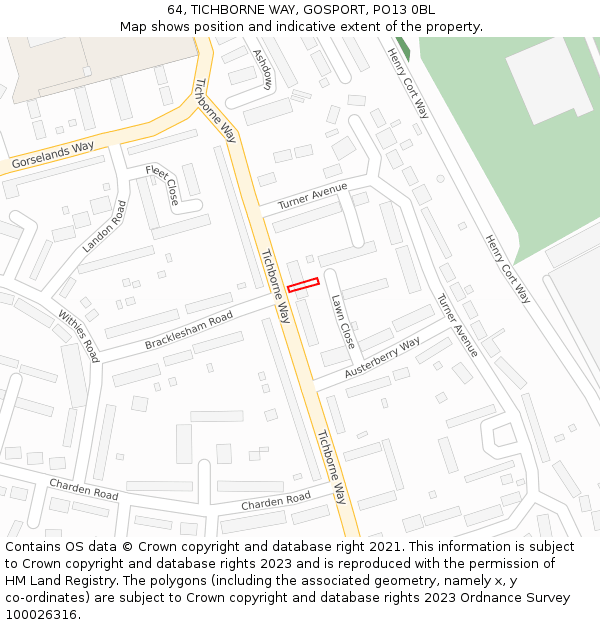 64, TICHBORNE WAY, GOSPORT, PO13 0BL: Location map and indicative extent of plot
