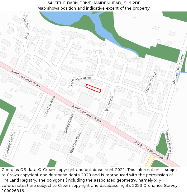 64, TITHE BARN DRIVE, MAIDENHEAD, SL6 2DE: Location map and indicative extent of plot