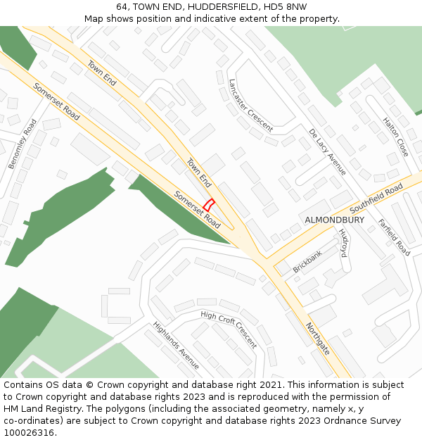 64, TOWN END, HUDDERSFIELD, HD5 8NW: Location map and indicative extent of plot
