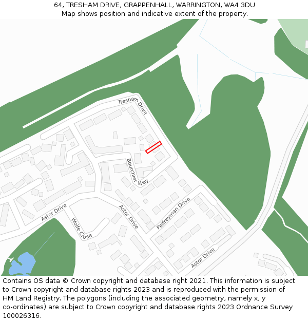 64, TRESHAM DRIVE, GRAPPENHALL, WARRINGTON, WA4 3DU: Location map and indicative extent of plot