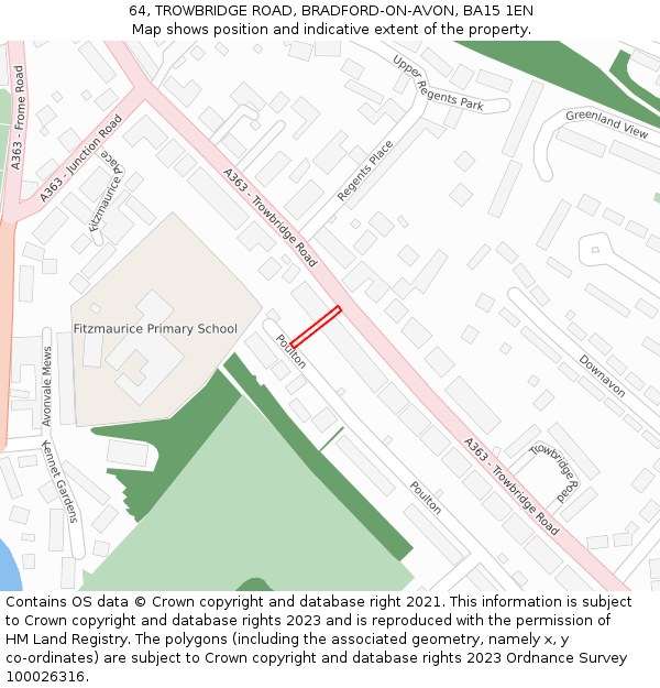64, TROWBRIDGE ROAD, BRADFORD-ON-AVON, BA15 1EN: Location map and indicative extent of plot