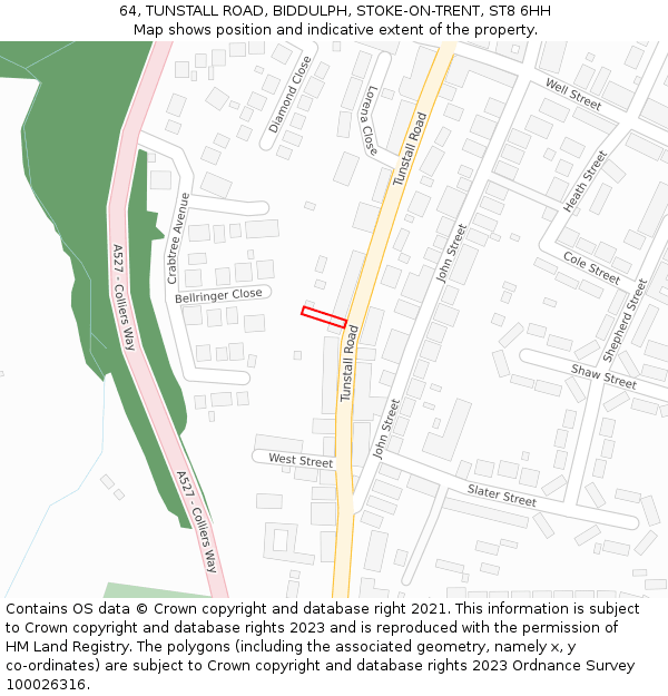 64, TUNSTALL ROAD, BIDDULPH, STOKE-ON-TRENT, ST8 6HH: Location map and indicative extent of plot