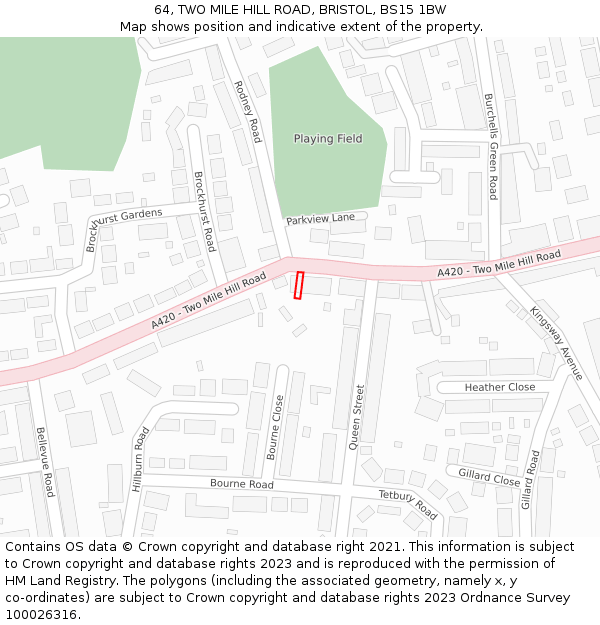 64, TWO MILE HILL ROAD, BRISTOL, BS15 1BW: Location map and indicative extent of plot